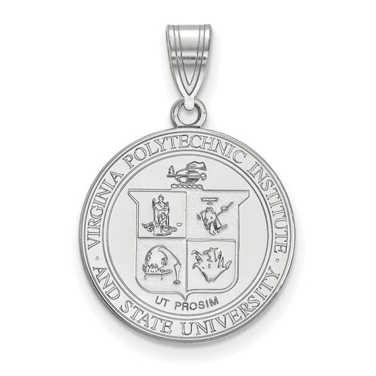 Sterling Silver Rhodium Plated Logoart Virginia Tech Large Crest Pendant