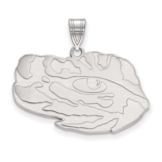 10K White Gold Logoart Louisiana State University Tiger Eye Large Pendant