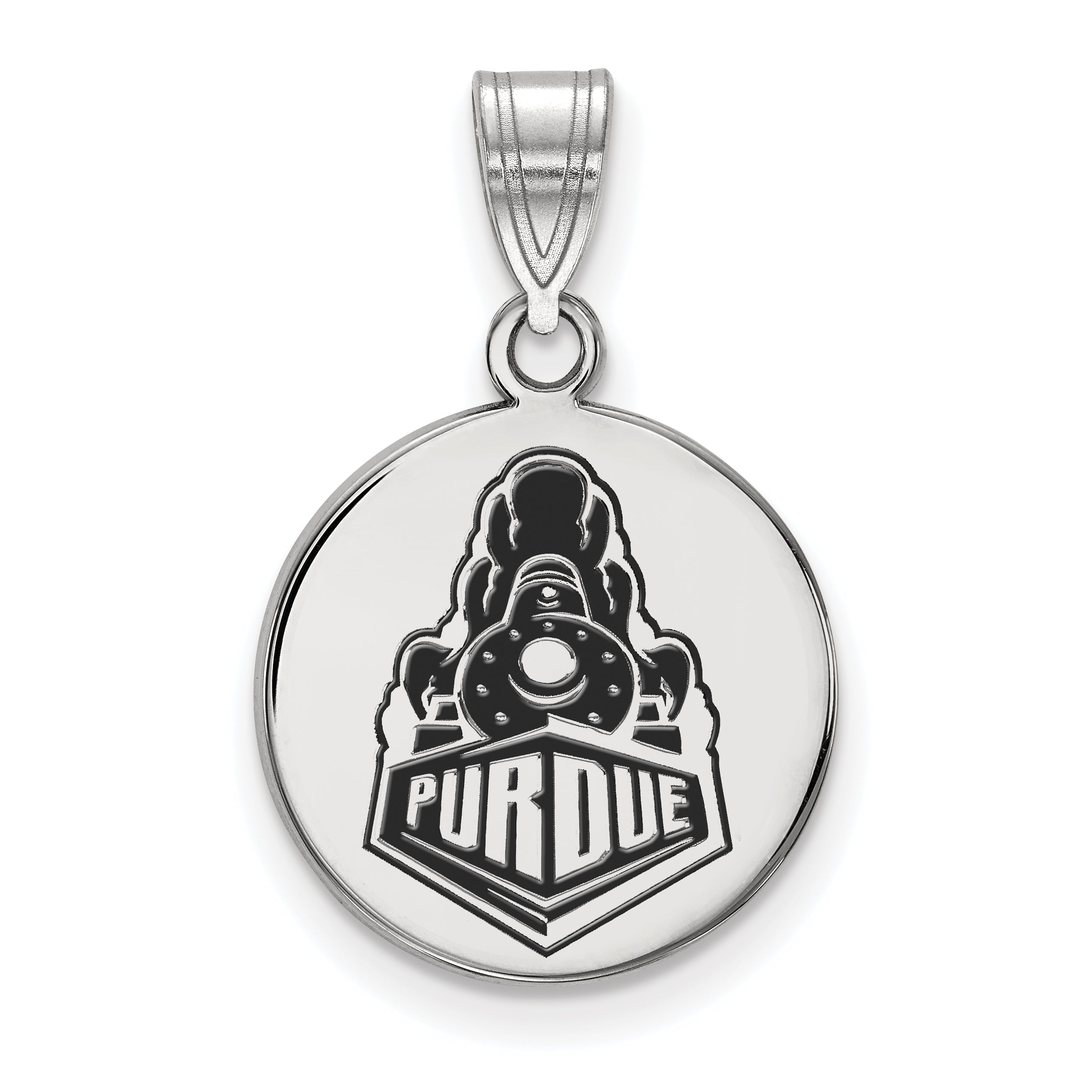 Sterling Silver Rhodium Plated Logoart Purdue University Boilermakers Train Logo Medium Enameled Disc Pendant