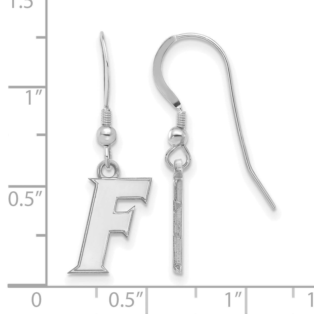 Sterling Silver Rhodium Plated Logoart University Of Florida Letter F Small Dangle Wire Earrings