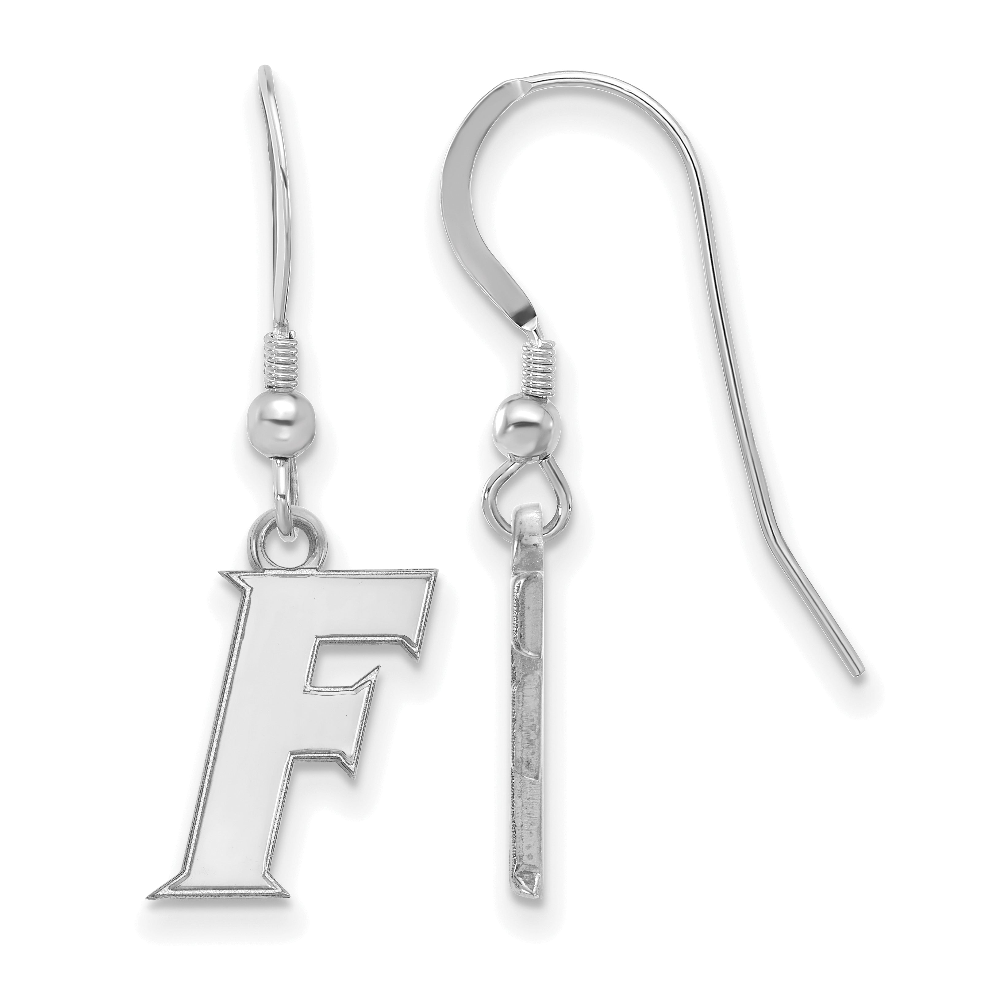 Sterling Silver Rhodium Plated Logoart University Of Florida Letter F Small Dangle Wire Earrings