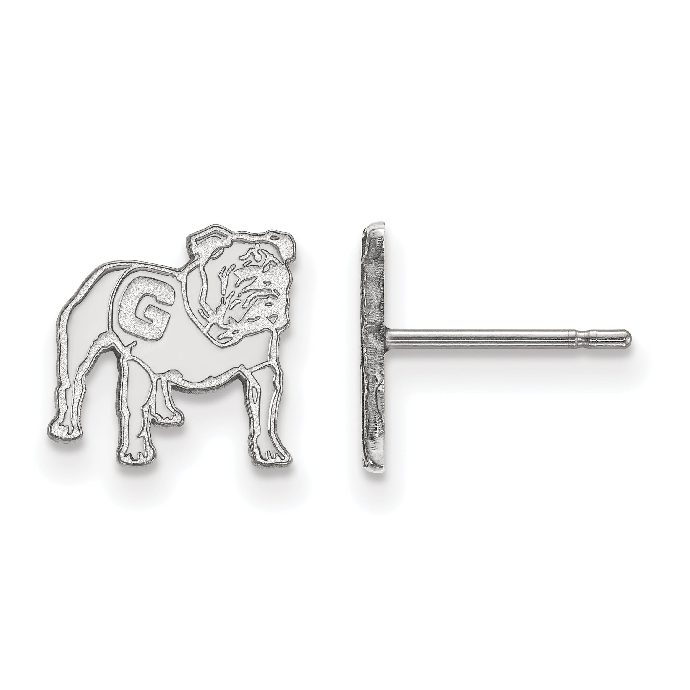 Sterling Silver Rhodium Plated Logoart University Of Georgia Bulldog Extra Small Post Earrings