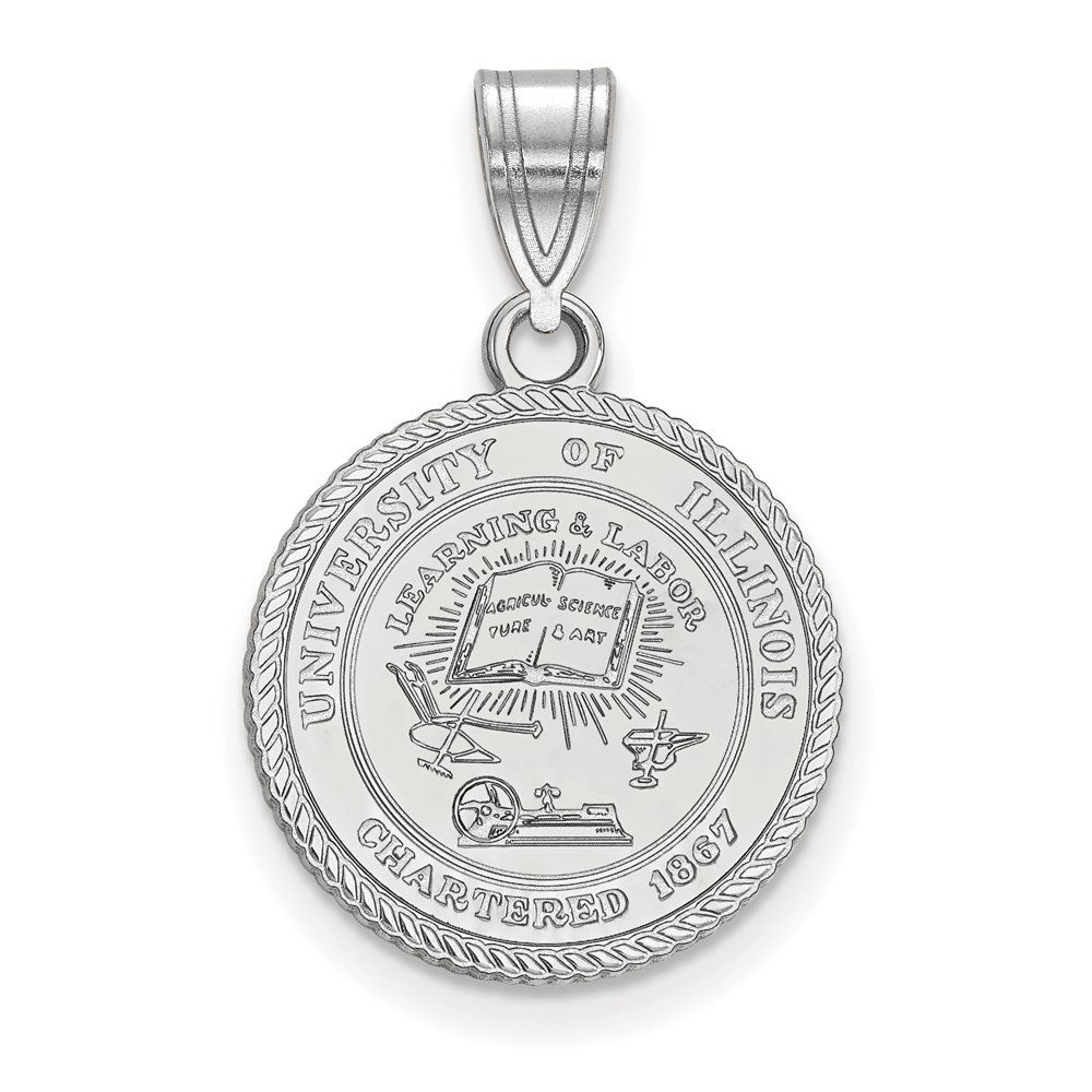 Sterling Silver Rhodium Plated Logoart University Of Illinois Medium Crest Pendant
