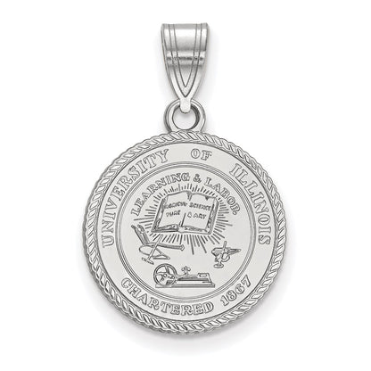 Sterling Silver Rhodium Plated Logoart University Of Illinois Medium Crest Pendant