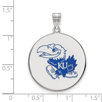 Sterling Silver Rhodium Plated Logoart University Of Kansas Jayhawk Extra Large Enameled Disc Pendant