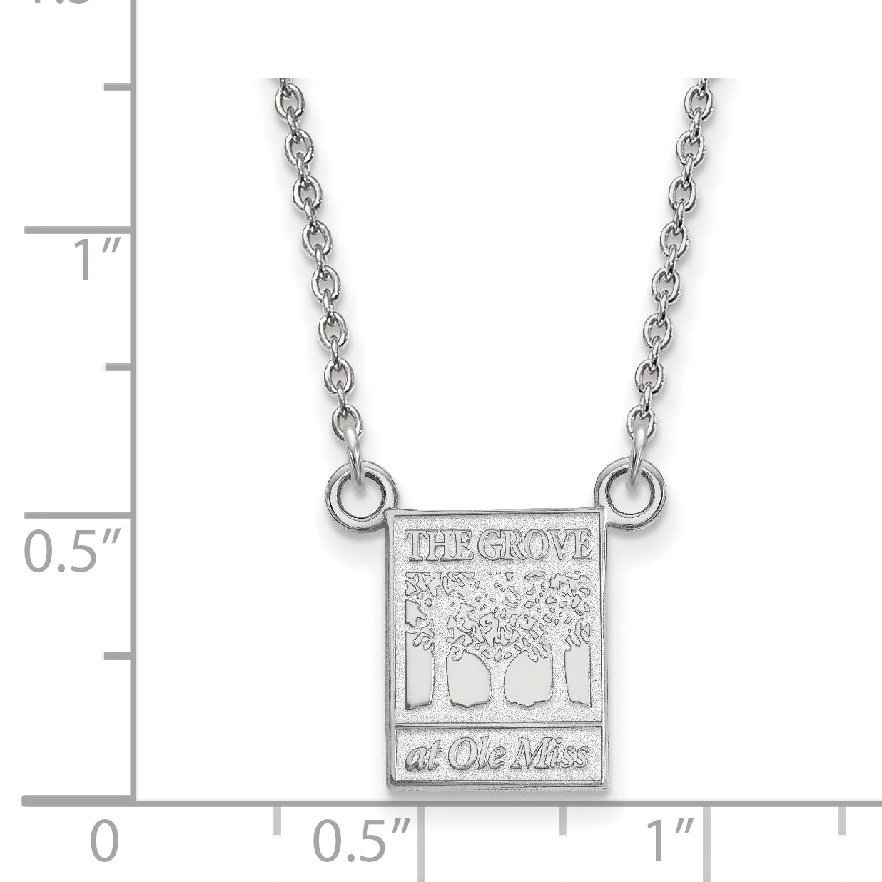 Sterling Silver Rhodium Plated Logoart University Of Mississippi The Grove At Ole Miss Small Pendant 18 Inch Necklace