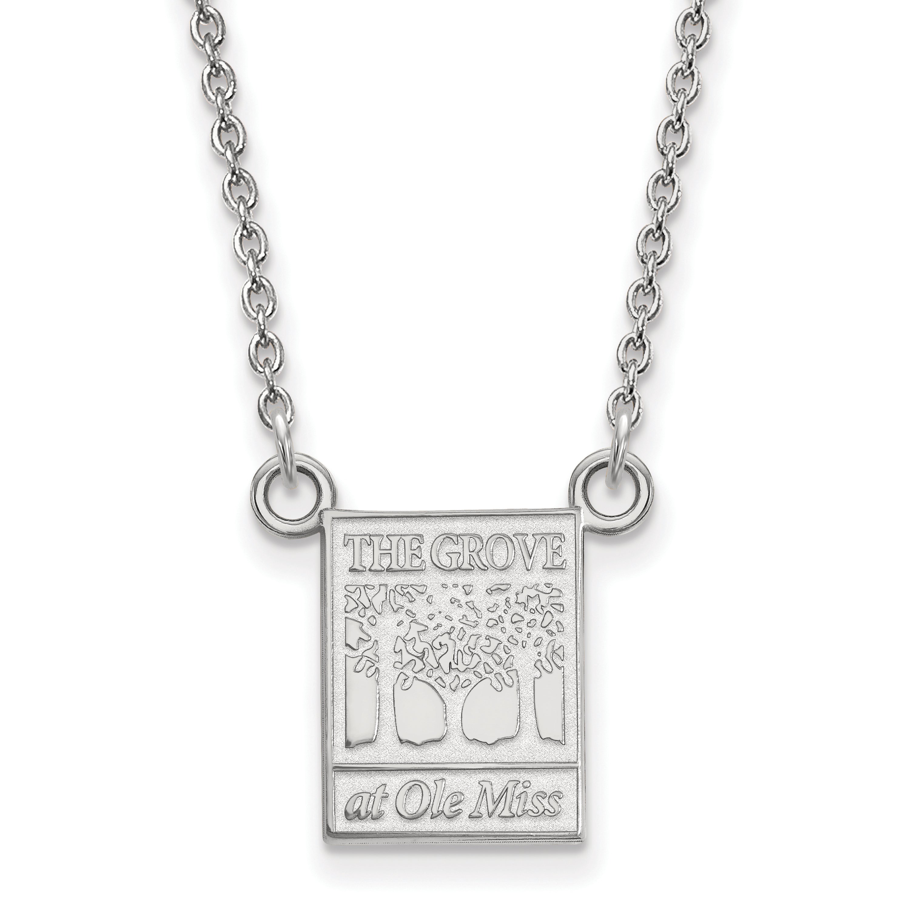 Sterling Silver Rhodium Plated Logoart University Of Mississippi The Grove At Ole Miss Small Pendant 18 Inch Necklace