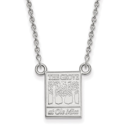 10K White Gold Logoart University Of Mississippi The Grove At Ole Miss Small Pendant 18 Inch Necklace