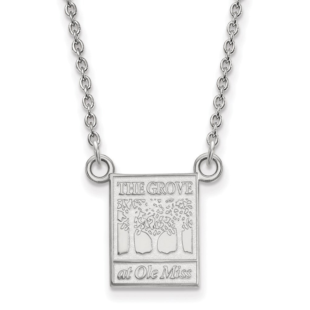 Sterling Silver Rhodium Plated Logoart University Of Mississippi The Grove At Ole Miss Small Pendant 18 Inch Necklace