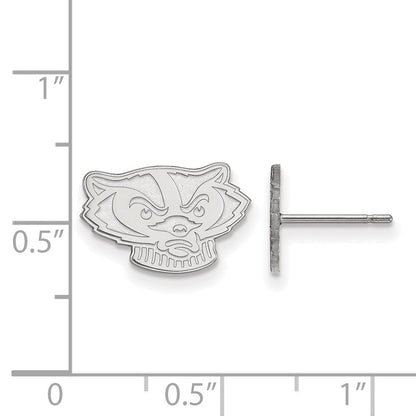 14K White Gold Logoart University Of Wisconsin Badger Extra Small Post Earrings