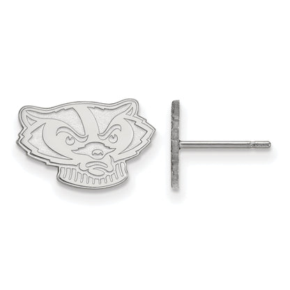 Sterling Silver Rhodium Plated Logoart University Of Wisconsin Badger Extra Small Post Earrings