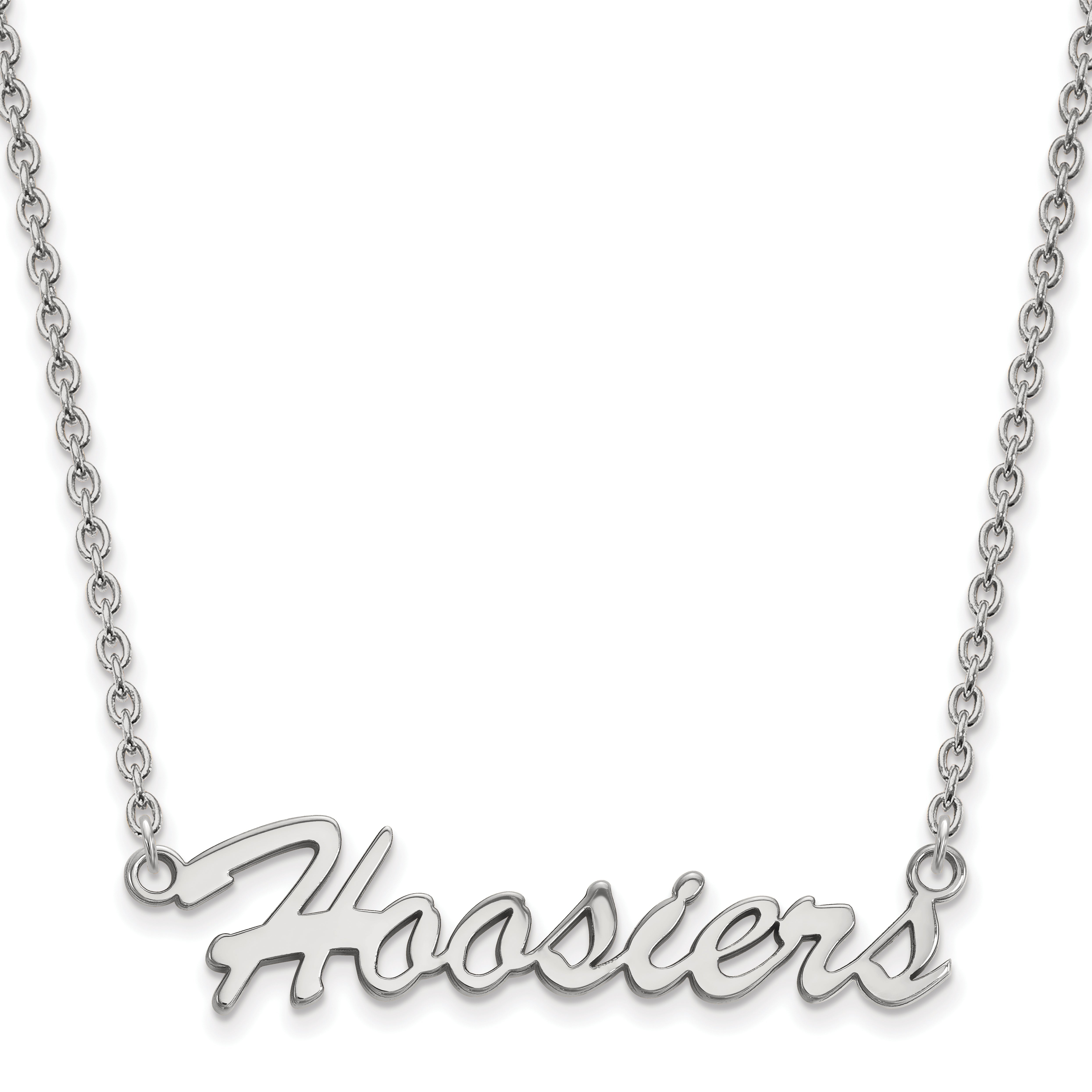 Sterling Silver Rhodium Plated Logoart Indiana University Hoosiers Script Medium Pendant 18 Inch Necklace