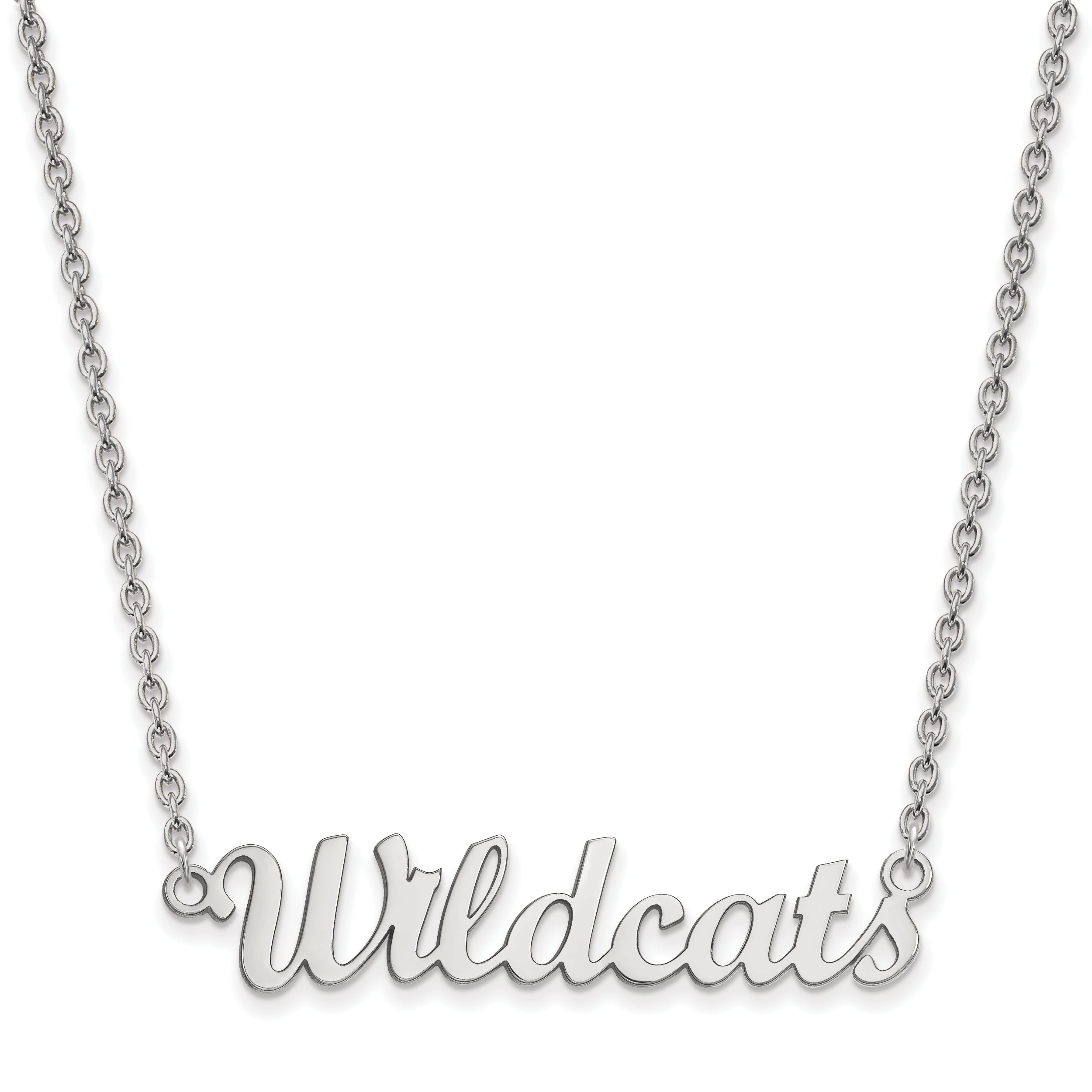 Sterling Silver Rhodium Plated Logoart Kansas State University Wildcats Script Medium Pendant 18 Inch Necklace