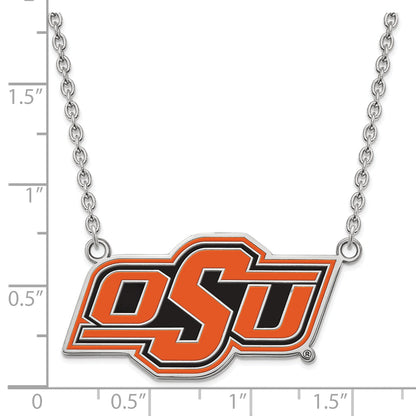 Sterling Silver Rhodium Plated Logoart Oklahoma State University O S U Large Enameled Pendant 18 Inch Necklace