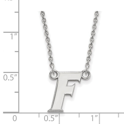 Sterling Silver Rhodium Plated Logoart University Of Florida Letter F Small Pendant 18 Inch Necklace