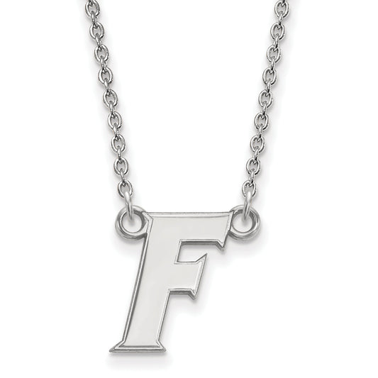 Sterling Silver Rhodium Plated Logoart University Of Florida Letter F Small Pendant 18 Inch Necklace