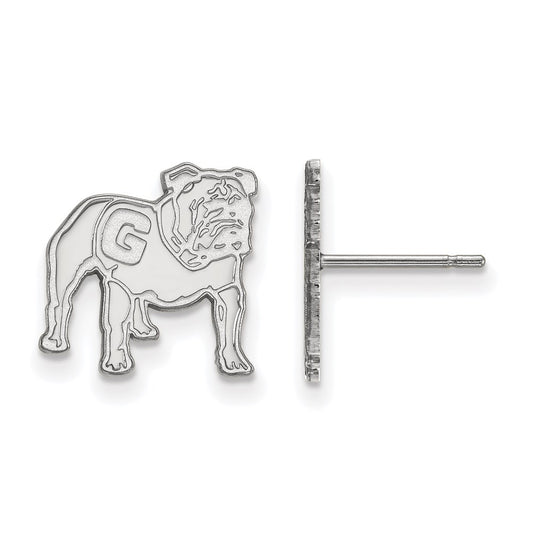 Sterling Silver Rhodium Plated Logoart University Of Georgia Bulldog Small Post Earrings