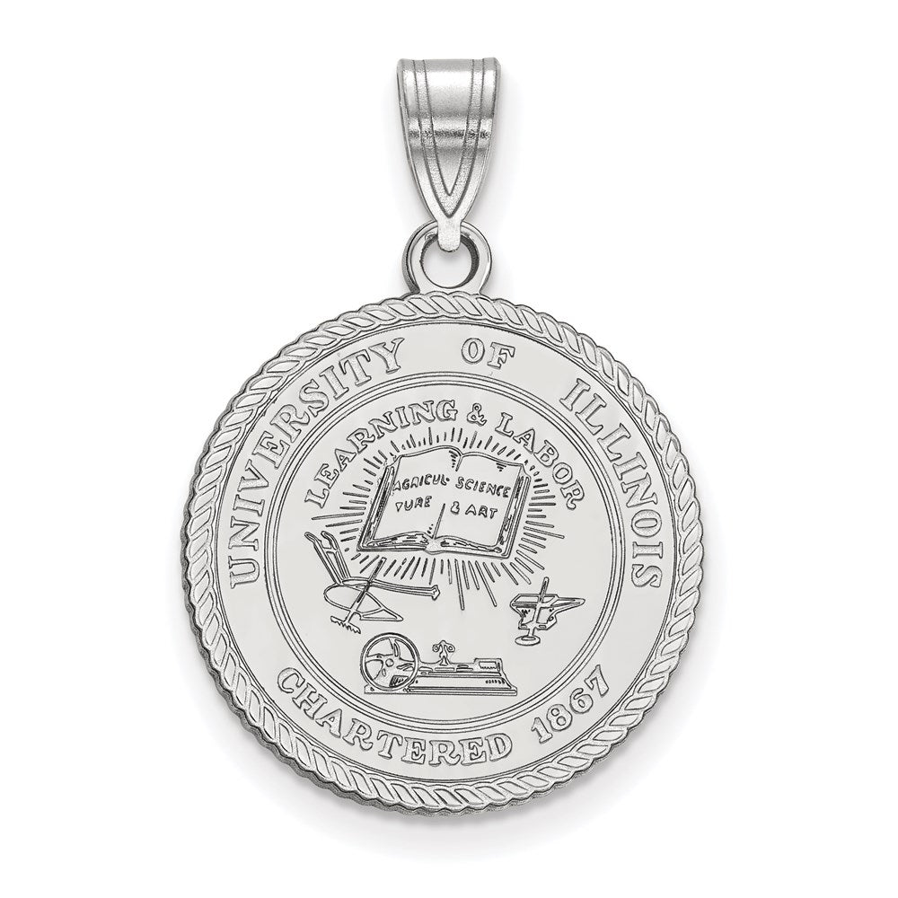 Sterling Silver Rhodium Plated Logoart University Of Illinois Large Crest Pendant