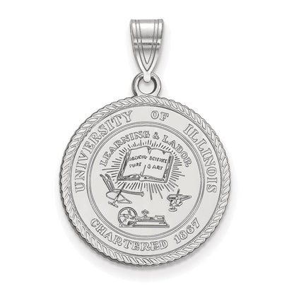 Sterling Silver Rhodium Plated Logoart University Of Illinois Large Crest Pendant