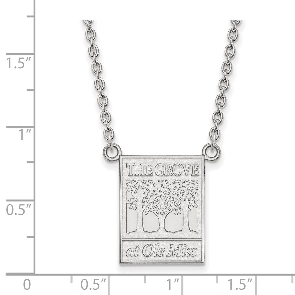 Sterling Silver Rhodium Plated Logoart University Of Mississippi The Grove At Ole Miss Large Pendant 18 Inch Necklace