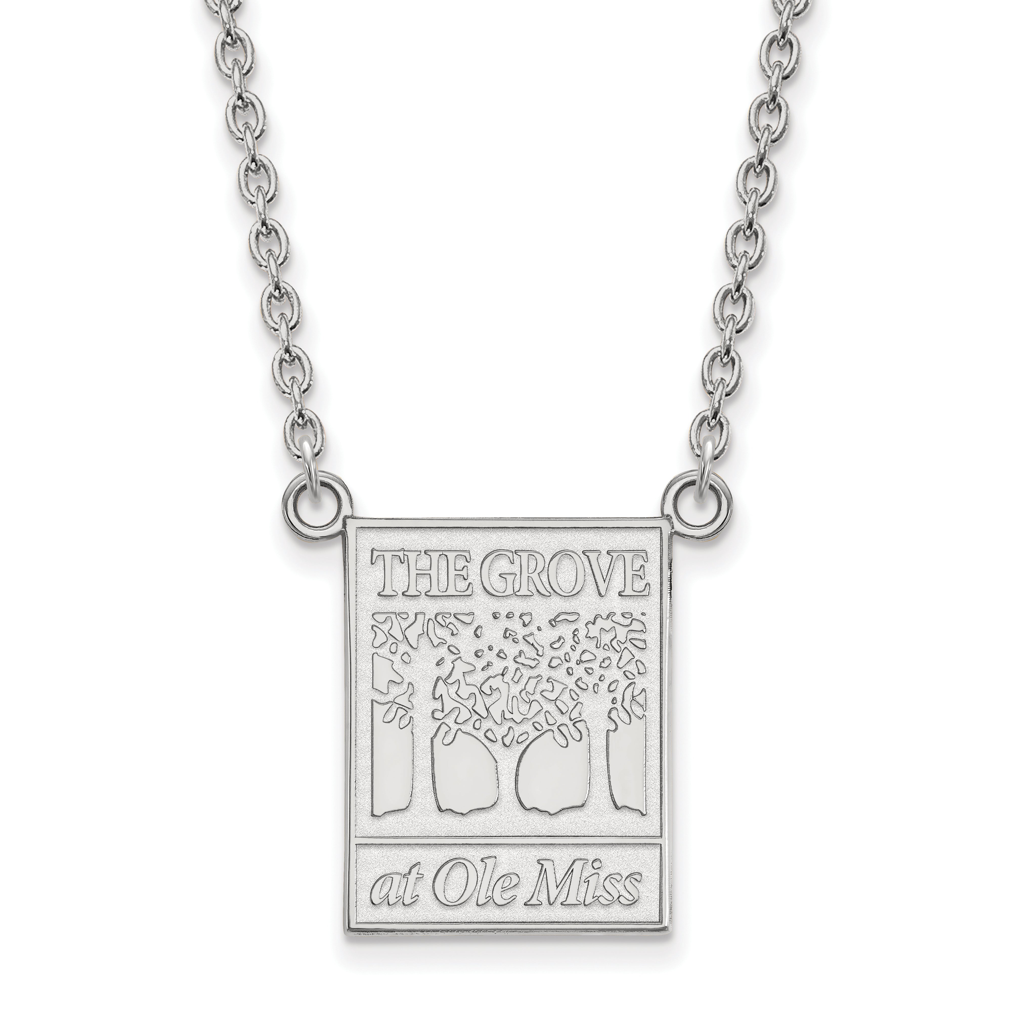 Sterling Silver Rhodium Plated Logoart University Of Mississippi The Grove At Ole Miss Large Pendant 18 Inch Necklace