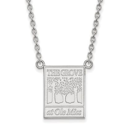 Sterling Silver Rhodium Plated Logoart University Of Mississippi The Grove At Ole Miss Large Pendant 18 Inch Necklace