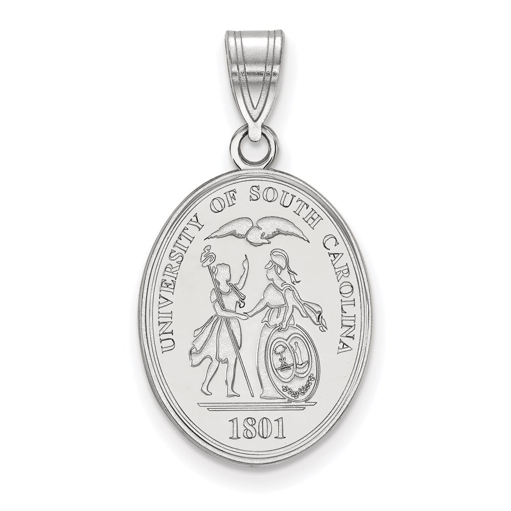 Sterling Silver Rhodium Plated Logoart University Of South Carolina Large Crest Pendant