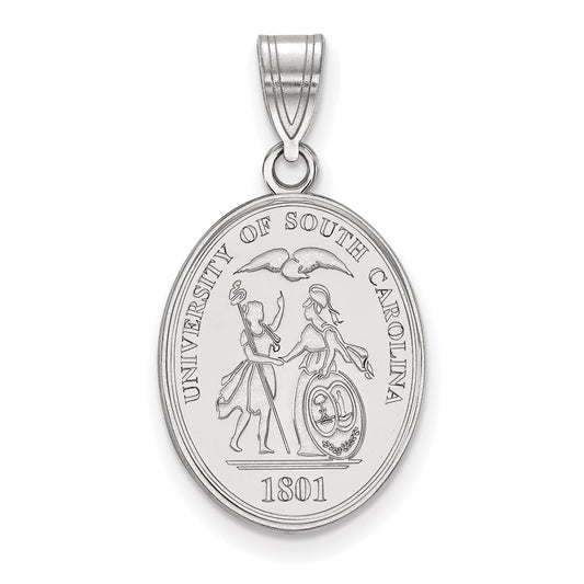Sterling Silver Rhodium Plated Logoart University Of South Carolina Large Crest Pendant