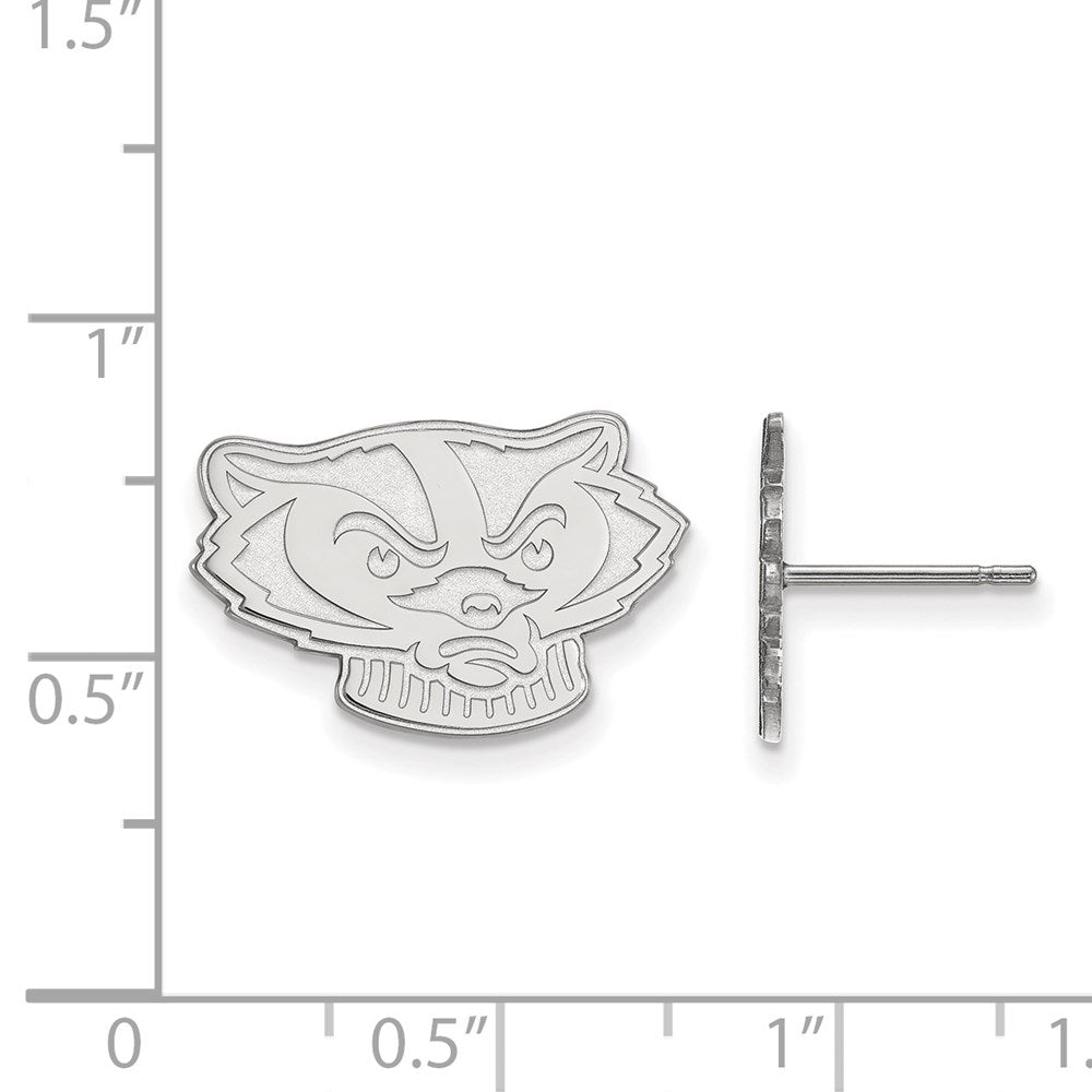 10K White Gold Logoart University Of Wisconsin Badger Small Post Earrings