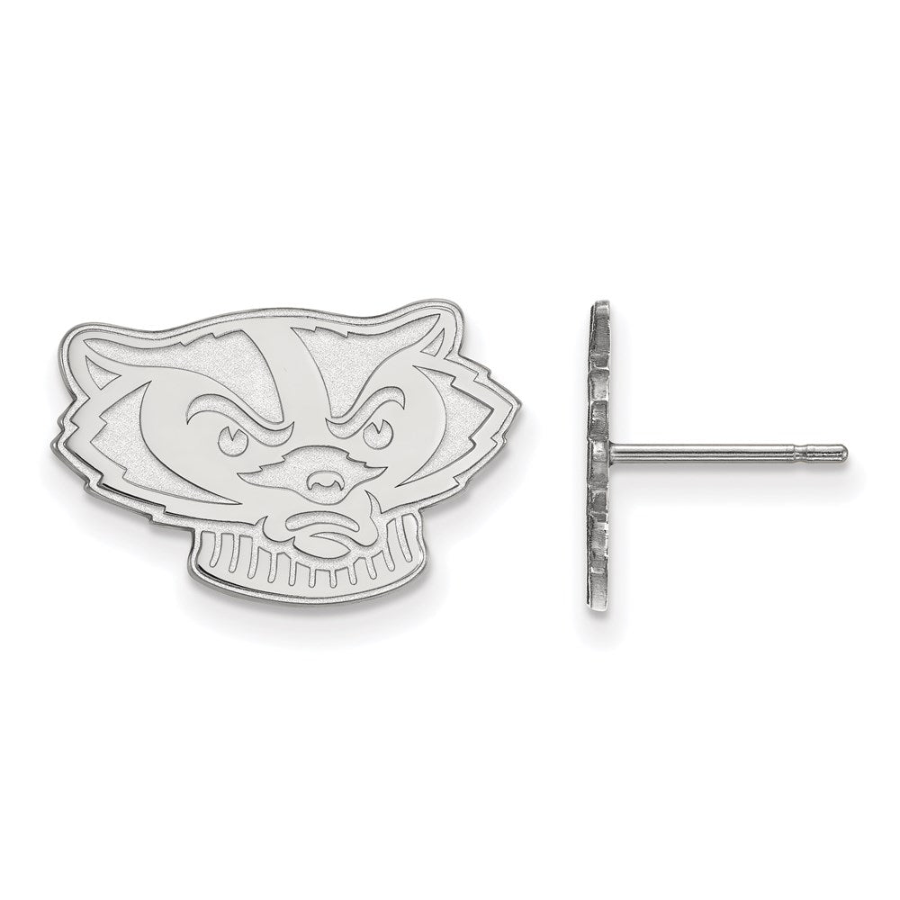 14K White Gold Logoart University Of Wisconsin Badger Small Post Earrings