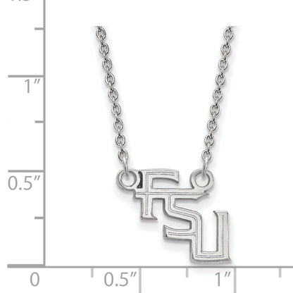 Sterling Silver Rhodium Plated Logoart Florida State University F S U Small Pendant 18 Inch Necklace