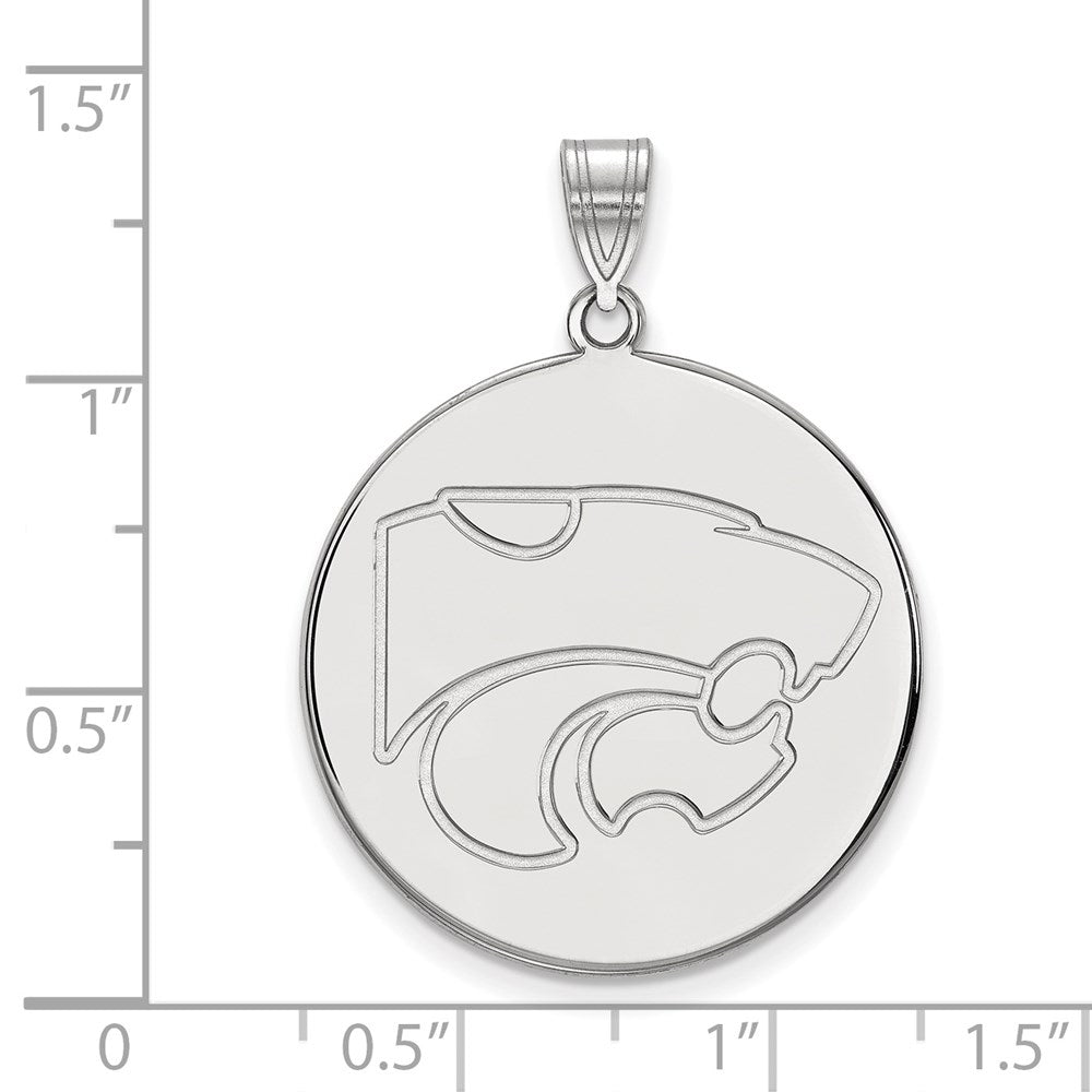 Sterling Silver Rhodium Plated Logoart Kansas State University Wildcat Extra Large Disc Pendant