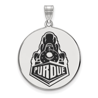 Sterling Silver Rhodium Plated Logoart Purdue University Boilermakers Train Logo Extra Large Enameled Disc Pendant