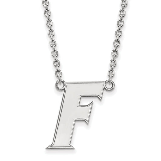 Sterling Silver Rhodium Plated Logoart University Of Florida Letter F Large Pendant 18 Inch Necklace