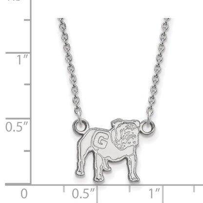 Sterling Silver Rhodium Plated Logoart University Of Georgia Bulldog Small Pendant 18 Inch Necklace