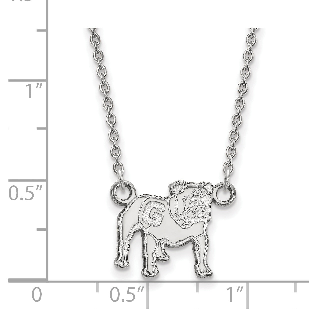 Sterling Silver Rhodium Plated Logoart University Of Georgia Bulldog Small Pendant 18 Inch Necklace