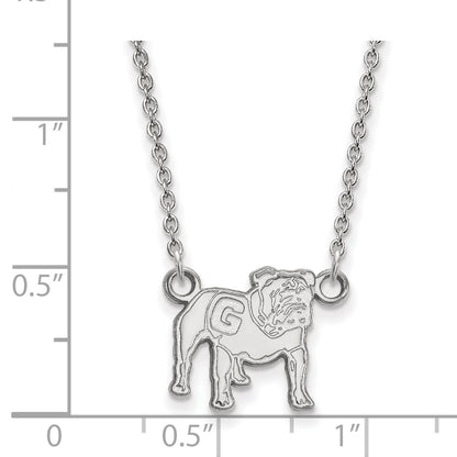Sterling Silver Rhodium Plated Logoart University Of Georgia Bulldog Small Pendant 18 Inch Necklace