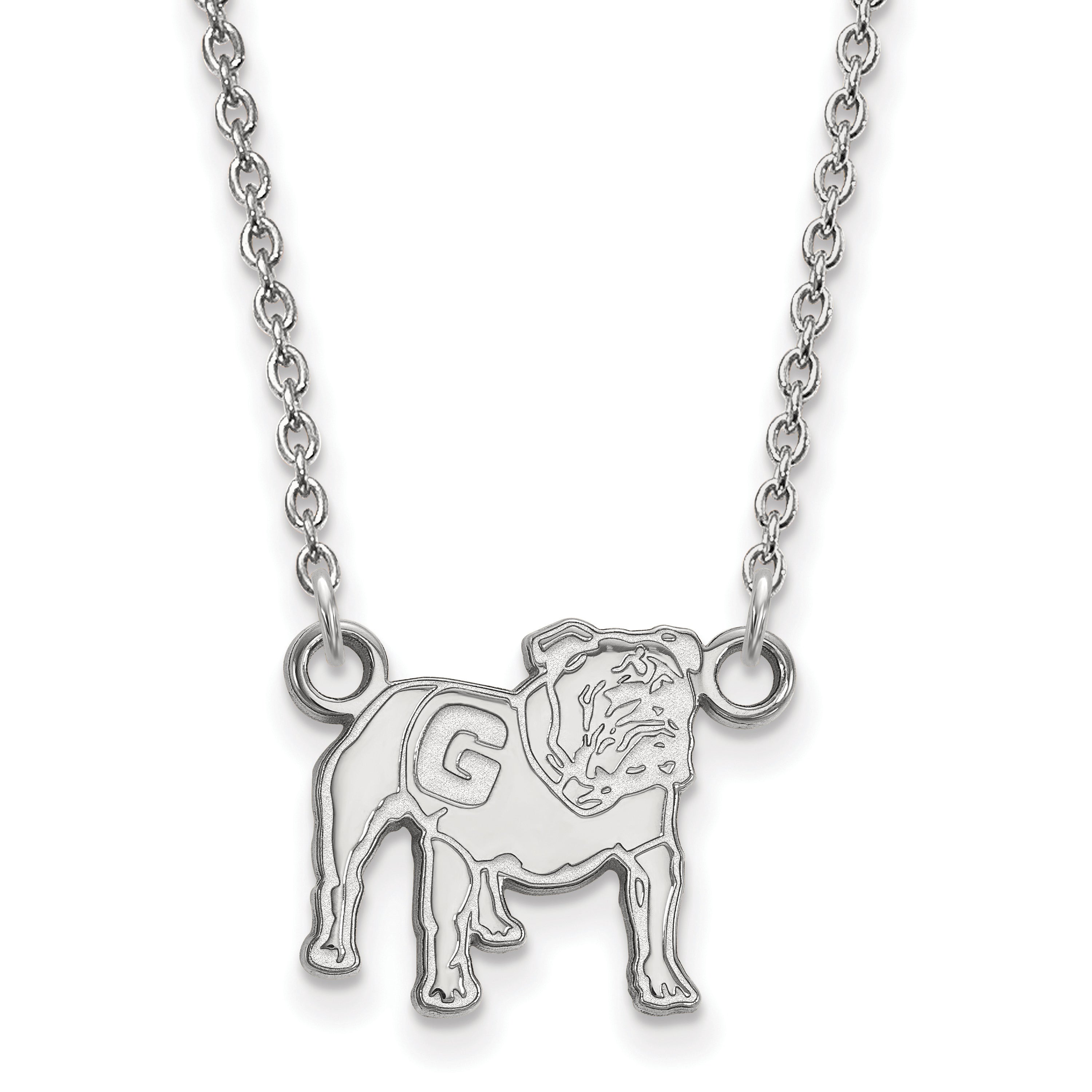 Sterling Silver Rhodium Plated Logoart University Of Georgia Bulldog Small Pendant 18 Inch Necklace