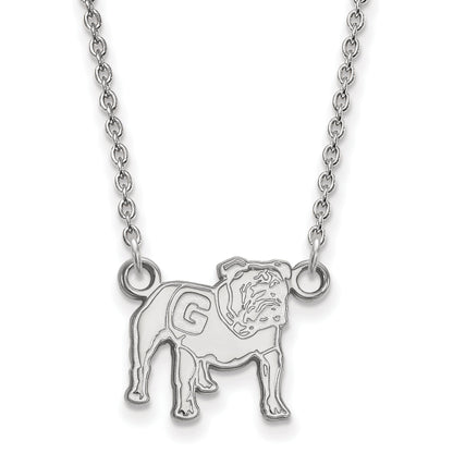 Sterling Silver Rhodium Plated Logoart University Of Georgia Bulldog Small Pendant 18 Inch Necklace