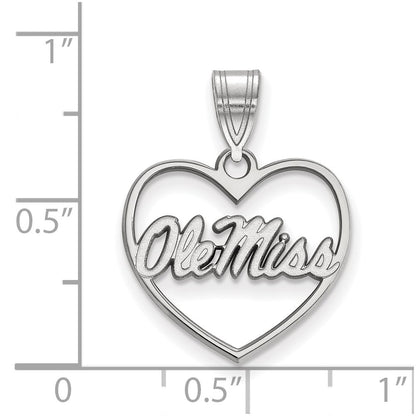 Sterling Silver Rhodium Plated Logoart University Of Mississippi Ole Miss Heart Pendant