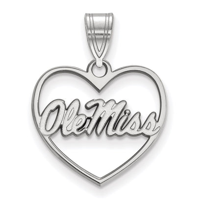 Sterling Silver Rhodium Plated Logoart University Of Mississippi Ole Miss Heart Pendant