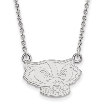 10K White Gold Logoart University Of Wisconsin Badger Small Pendant 18 Inch Necklace