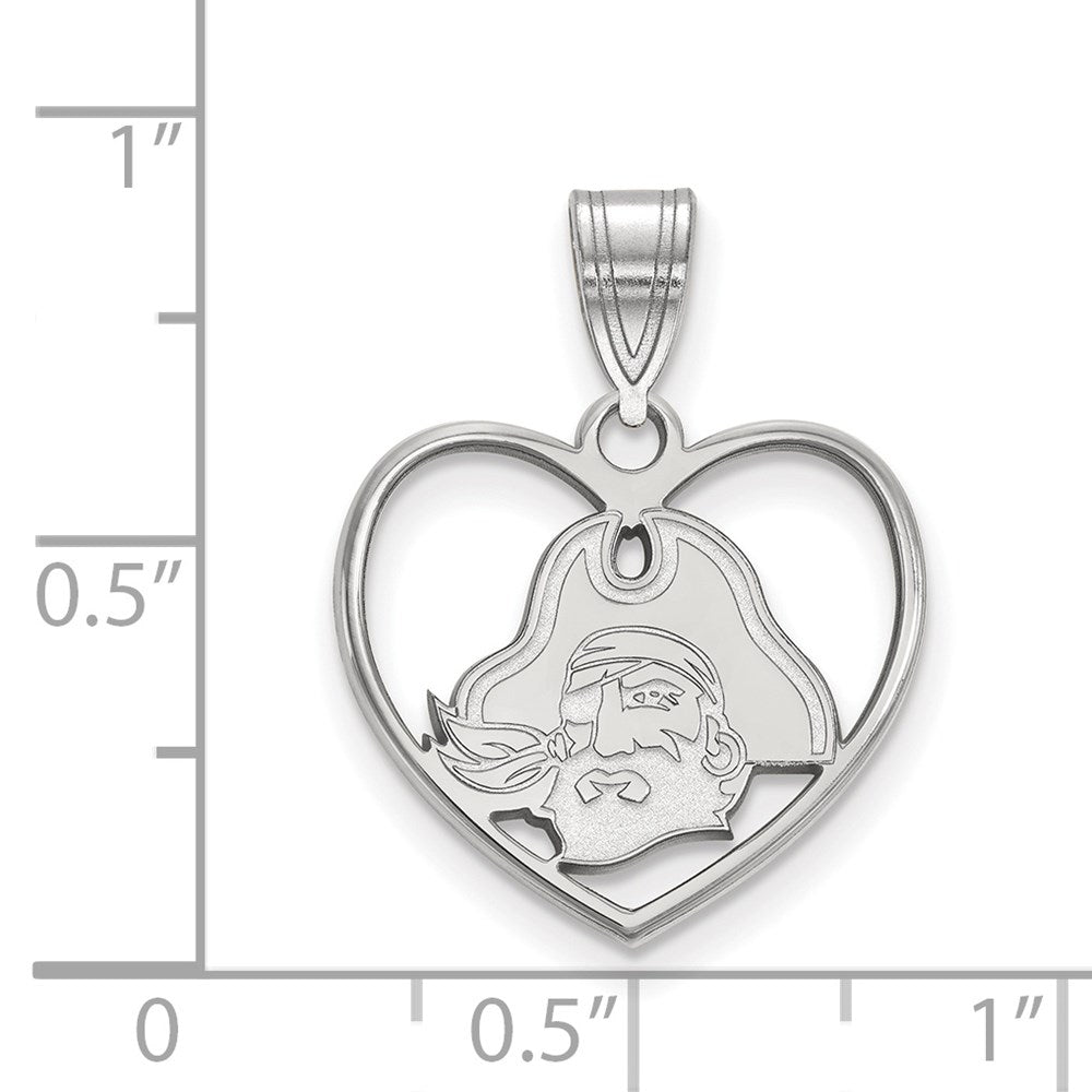 Sterling Silver Rhodium Plated Logoart East Carolina University Pirate Heart Pendant