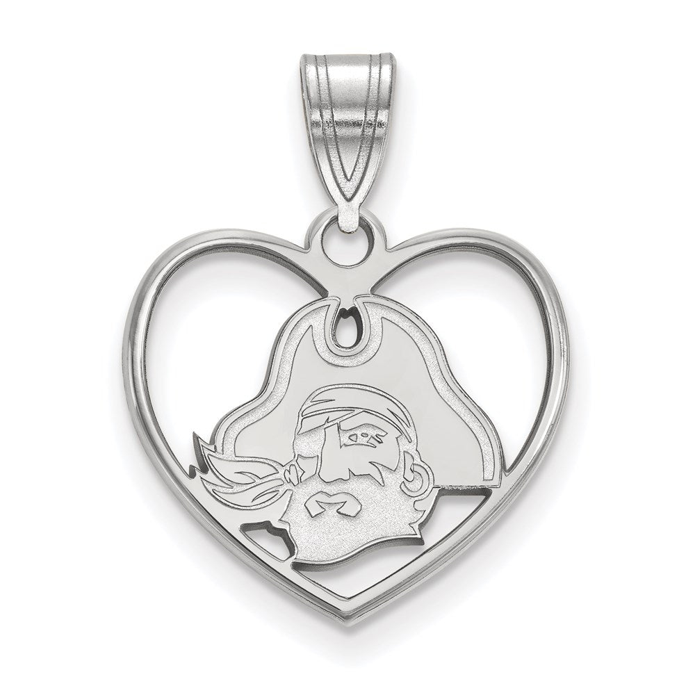 Sterling Silver Rhodium Plated Logoart East Carolina University Pirate Heart Pendant