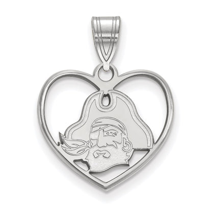Sterling Silver Rhodium Plated Logoart East Carolina University Pirate Heart Pendant
