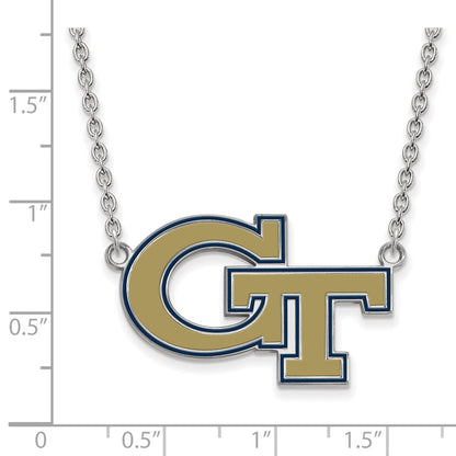 Sterling Silver Rhodium Plated Logoart Georgia Institute Of Technology G T Large Enameled Pendant 18 Inch Necklace