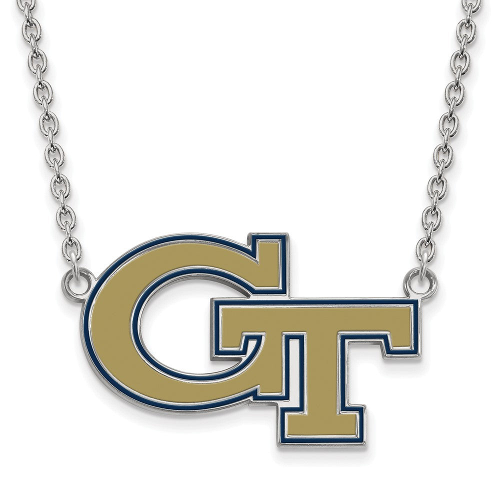Sterling Silver Rhodium Plated Logoart Georgia Institute Of Technology G T Large Enameled Pendant 18 Inch Necklace