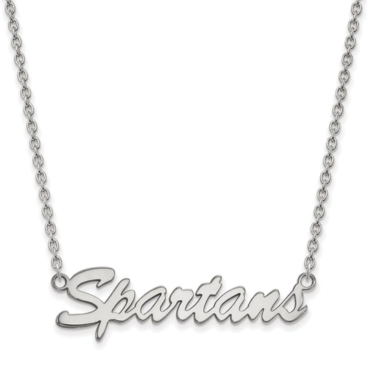 Sterling Silver Rhodium Plated Logoart Michigan State University Spartans Script Medium Pendant 18 Inch Necklace