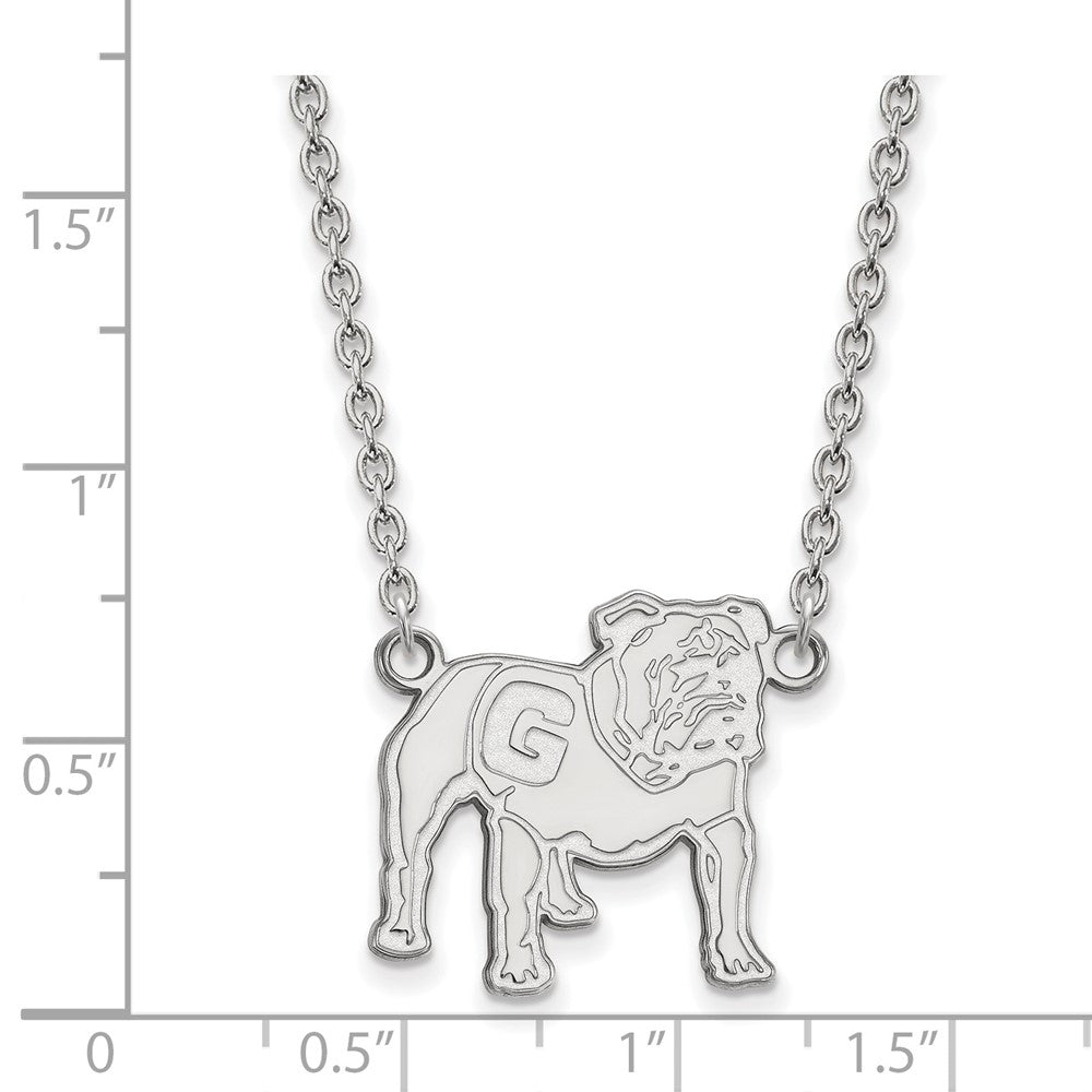 Sterling Silver Rhodium Plated Logoart University Of Georgia Bulldog Large Pendant 18 Inch Necklace