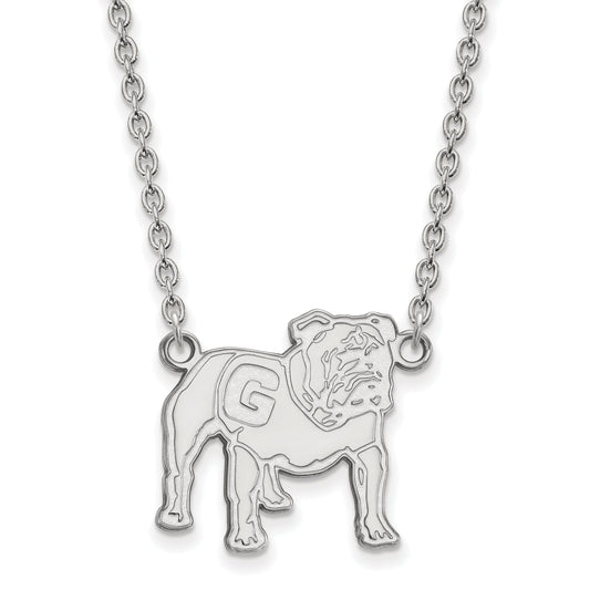 Sterling Silver Rhodium Plated Logoart University Of Georgia Bulldog Large Pendant 18 Inch Necklace